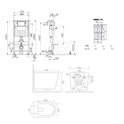 Pack WC bâti-support sol-mur Villeroy & Boch + WC suspendu sans bride Ceramia + abattant SoftClose + plaque blanche (VCNCETOR2)