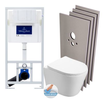 Pack WC bâti-support + WC Infinitio rimless + Abattant softclose + Plaque blanche + Set d'habillage