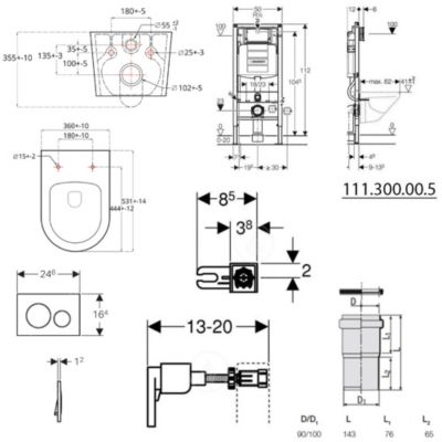 Pack WC Bati Geberit  Duofix + WC sans bride Swiss Aqua Technologies + Abattant ultra-fin softclose + Plaque de commande