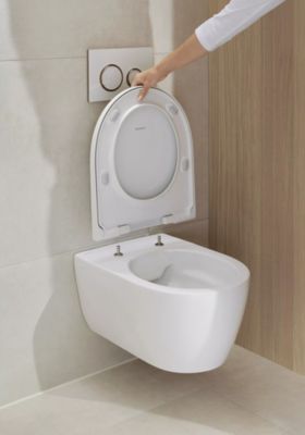 Pack WC Bati-support Geberit Duofix extra-plat + WC sans bride Geberit iCon + Abattant softclose + Plaque blanche (SLIM-iCon-B)