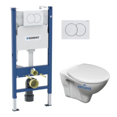 Pack WC Bati-support Geberit Duofix + WC Cersanit S-line Pro + Abattant + Plaque blanche (S-LineProGeb3)