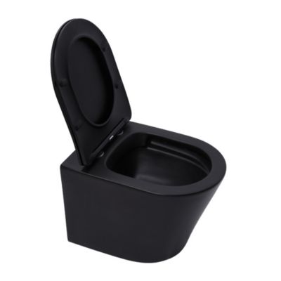 Pack WC Bati-support Geberit Duofix + WC sans bride SAT Infinitio Noir mat + Abattant frein de chute + Plaque Noire (BlackInfini