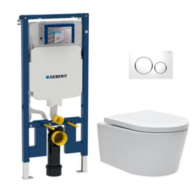 Pack WC Bati-support Geberit UP720 extra-plat + WC SAT sans bride fixations invisibles + Abattant + Plaque blanche (SLIM-SATriml