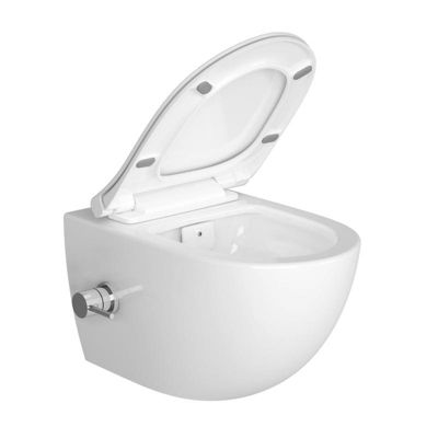 Pack WC Bati-support Geberit + WC sans bride SAT avec bidet thermostatique + Abattant softclose + Plaque Blanche (SATCleanGeb3)