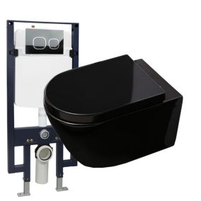 Pack WC complet 21 : WC B-8030 noir + siège Soft-Close + élément encastrable G3008 + plaque de déclenchement Modèle 4111 noir mat