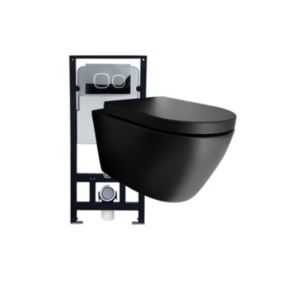 Pack WC complet 43 : WC B-8030R en noir mat et siège à fermeture douce + bâti-support G3004A + plaque 4111 noir mat