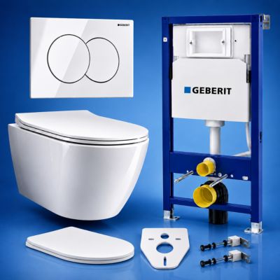 Pack WC GEBERIT Bâti-support Duofix+WC Slim Soft-Close ROLO blanc+tapis d'isolation acoustique+plaque blanc