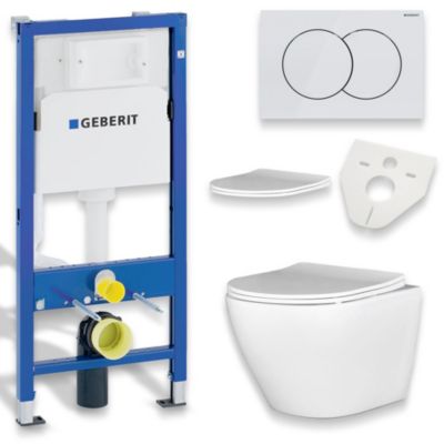 Pack WC GEBERIT Bâti-support Duofix+WC Slim Soft-Close ROLO blanc+tapis d'isolation acoustique+plaque blanc