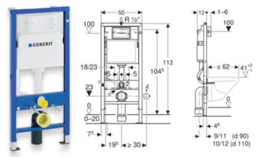 Pack WC GEBERIT Bâti-support Duofix+WC Slim Soft-Close ROLO blanc+tapis d'isolation acoustique+plaque blanc