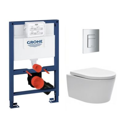 Pack WC Rapid SL + Cuvette sans bride SAT, fixations invisibles + Plaque Chrome (RapidSL082-SATrimless-1)
