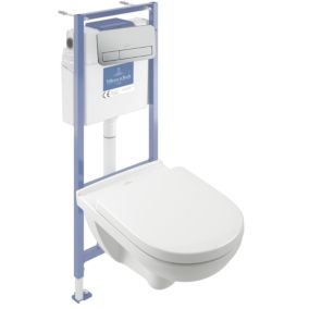 Pack WC sans bride VILLEROY ET BOCH O novo avec abattant + bâti-support sol et mur Viconnect PRO + plaque Chromé mat