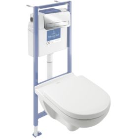 Pack WC sans bride VILLEROY ET BOCH O novo avec abattant + bâti-support sol et mur Viconnect PRO + plaque Chromé