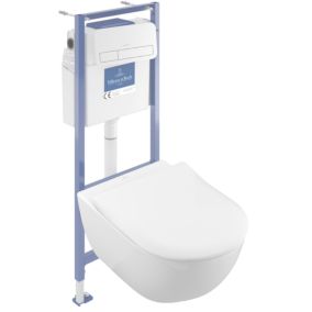 Pack WC sans bride VILLEROY ET BOCH Subway 2.0 avec abattant + bâti Viconnect PRO + plaque blanche