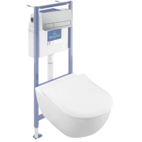 Pack WC sans bride VILLEROY ET BOCH Subway 2.0 avec abattant frein de chute + bâti Viconnect PRO + plaque Chromé mat