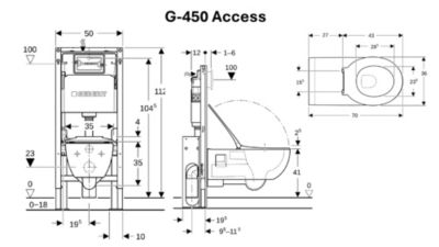 Pack WC suspendu avec bâti-support autoportant G450 Rimfree Geberit