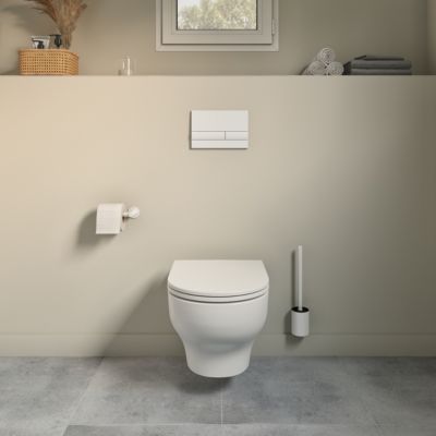 Pack WC suspendu avec cuvette sans bride effet vortex GoodHome Cavally et bâti-support universel Siamp