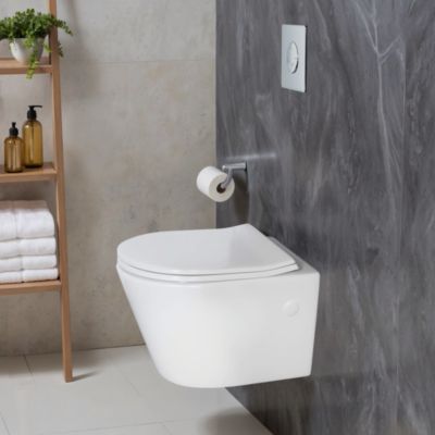 Pack WC suspendu blanc cuvette sans bride Fuerte et bâti-support sol et mur Grohe
