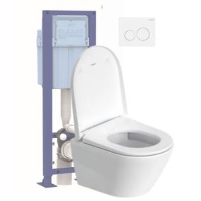 Pack WC suspendu compact sans bride DURAVIT D-Neo avec abattant frein de chute + bati support SIAMP + Plaque de commande blanche