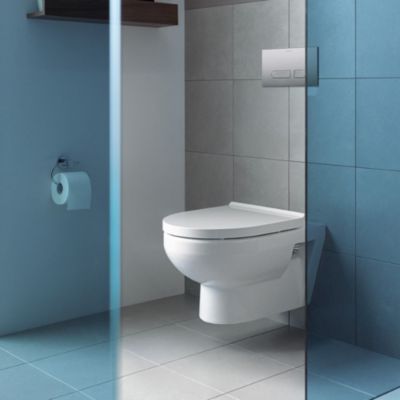 Pack WC suspendu compact sans bride DURAVIT Duravit No.1 abattant frein de chute + bati support SIAMP + Plaque de commande blanche