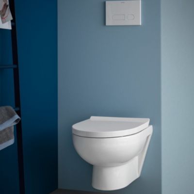 Pack WC suspendu compact sans bride DURAVIT Duravit No.1 abattant frein de chute + bati support SIAMP + Plaque de commande blanche