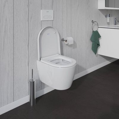 Pack WC suspendu compact sans bride DURAVIT Me by Starck abattant frein de chute + bati support SIAMP + Plaque de commande blanche