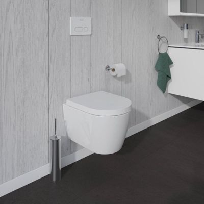 Pack WC suspendu compact sans bride DURAVIT Me by Starck abattant frein de chute + bati support SIAMP + Plaque de commande blanche