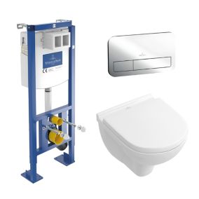 Pack WC suspendu compact sans bride VILLEROY ET BOCH O.novo + abattant + plaque chromée + bâti