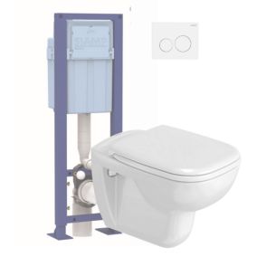 Pack WC suspendu DURAVIT D-code avec abattant frein de chute inox + bati support SIAMP + Plaque de commande blanche