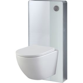 Pack WC suspendu gain de place bâti mural verre blanc + cuvette sans bride Corolla