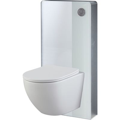 Pack WC suspendu gain de place bâti mural verre blanc + cuvette sans bride vortex Turbi