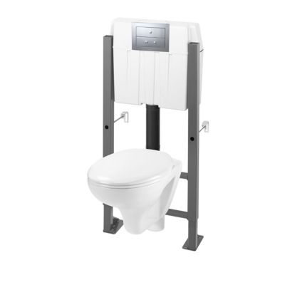 Pack WC suspendu Bâti universel compact plus WIRQUIN Cuvette ZAPA Plaque  blanche - Oskab