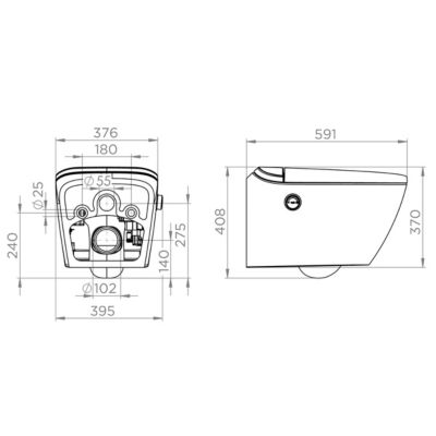 Pack WC suspendu lavant avec cuvette sans bride, LED et télécommande, SFA Saniwash