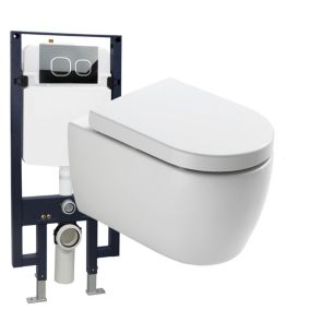 Pack WC suspendu NT2038 blanc brillant, abattant Soft-Close + bâti-support G3008 et plaque de déclenchement satin Modèle 4111