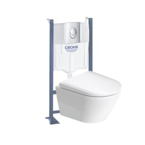 Pack WC suspendu sans bride compact DURAVIT D-Neo + bâti support GROHE Rapid SL Projet + abattant + plaque chromé