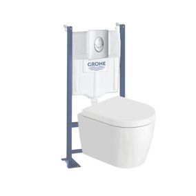 Pack WC suspendu sans bride compact DURAVIT Me by Starck + bâti support GROHE Rapid SL Projet + abattant + plaque chromé