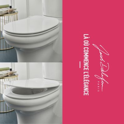 Pack WC suspendu sans bride à économie d'eau JACOB DELAFON Cléo 1889 +  abattant + bâti-support + plaque ronde blanche