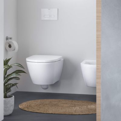 Pack WC suspendu sans bride DURAVIT D-Neo avec abattant frein de chute + bati support SIAMP + Plaque de commande blanche