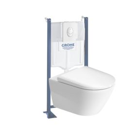 Pack WC suspendu sans bride DURAVIT D-Neo + bâti support GROHE Rapid SL Projet + abattant + plaque blanc