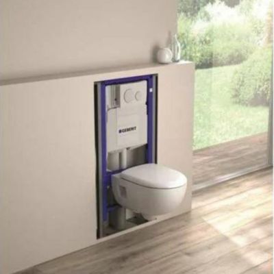 Pack WC suspendu sans bride GEBERIT Duofix + Bati support + plaque blanche, chromé brillant