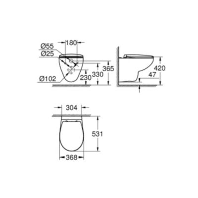 Pack WC suspendu sans bride GROHE Bau ceramic + Bâti support + abattant + plaque carré blanc alpin