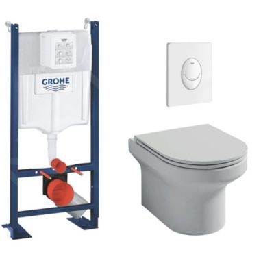 Pack WC suspendu sans bride JACOB DELAFON Elite + Bâti support GROHE Rapid SL Project 1.13 M + plaque de commande blanc Quickfix