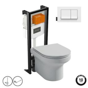 Pack WC suspendu sans bride  JACOB DELAFON Elite + bâti-support + plaque Blanc brillant + accessoires