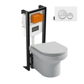 Pack WC suspendu sans bride  JACOB DELAFON Elite + bâti-support + plaque Blanc brillant/Blanc mat