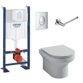 Pack WC suspendu sans bride Jacob Delafon  Elite + Bâti support wc Grohe + plaque de commande chromé