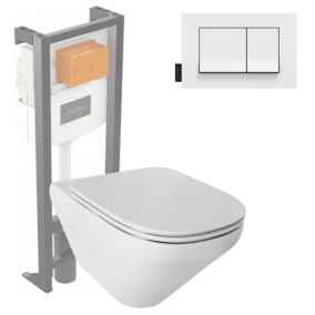 Pack WC suspendu sans bride JACOB DELAFON Modern Life + abattant + bâti-support + plaque rectangle blanche