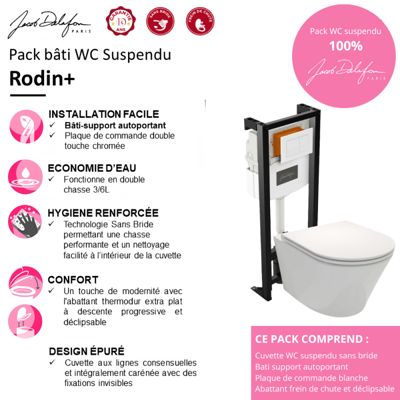 Pack WC suspendu sans bride JACOB DELAFON Rodin+ avec abattant + bâti ...
