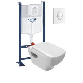 Pack WC suspendu sans bride JACOB DELAFON Struktura + Bati-support GROHE + plaque Start blanc