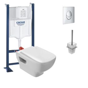 Pack WC suspendu sans bride JACOB DELAFON Struktura + Bati-support GROHE + plaque Start chrome + porte-balai carré