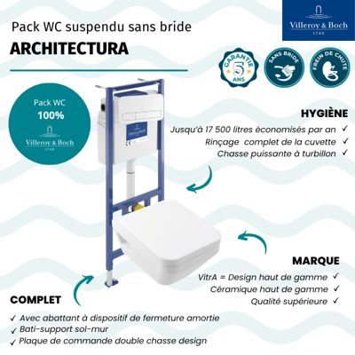 Pack WC suspendu sans bride Villeroy & Boch Architectura Twistflush e3 ...