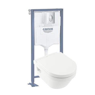Pack WC suspendu sans bride VILLEROY ET BOCH Architectura + abattant + plaque chromée + bâti Grohe